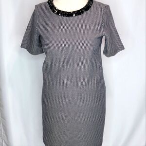 Jones New York Black/White Waffle Pattern Dress w/ Rhinestone Neckline #361